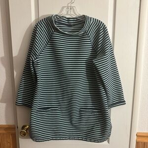 Lands' End Navy and Light Green Striped Top